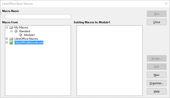 Embedding bar code macros into the Calc file