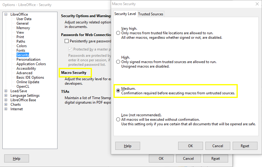 Set macro security