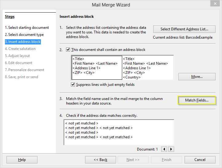 select merge fields