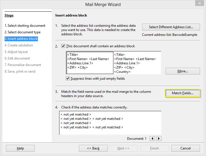 Select merge fields