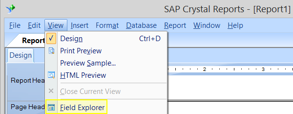 Open field explorer in crystal reports