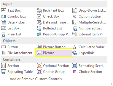 Insert The Picture Control Into a InfoPath Form For Barcode Generation.