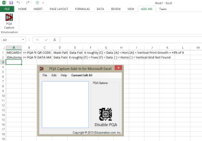 PQA Data Transmitted to Excel