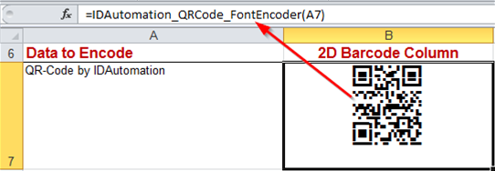 The Excel formula generates the barcode