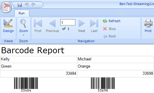 Barcode on Report