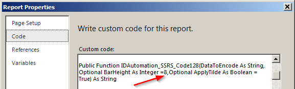 Report custom code parameters