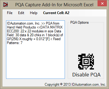 Scanned PQA Data Window