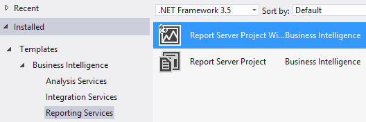 Select Business Intelligence Project in the SSRS Report.