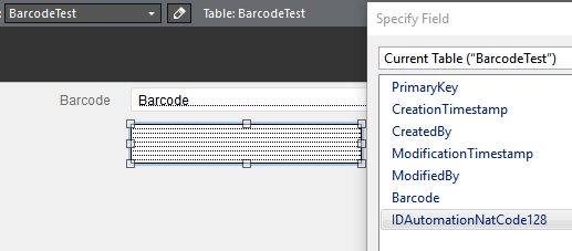 Select the Code128 field.