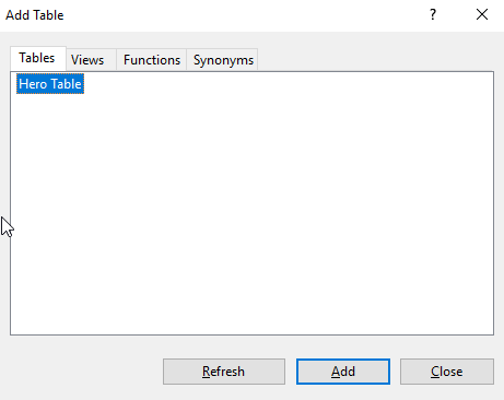 SSRS Table Selection Dialog