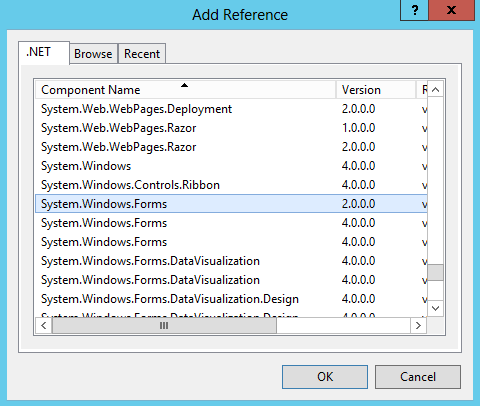 Select the System.Windows.Forms.dll in the SSRS Report.