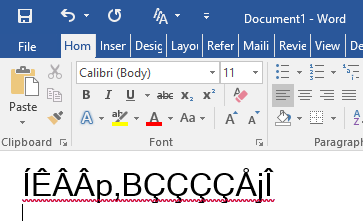MS Word showing encoded data. Choose the barcode font.