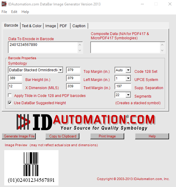 GS1 Databar Barcode Image Generator screenshot