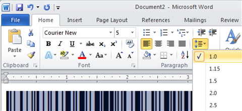 Changing the line spacing to 1 in Word