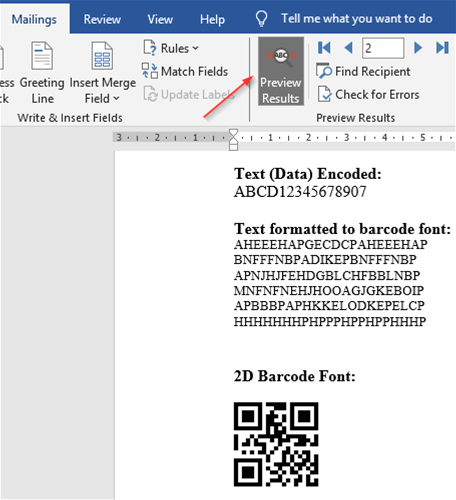 Word mail merge preview mode