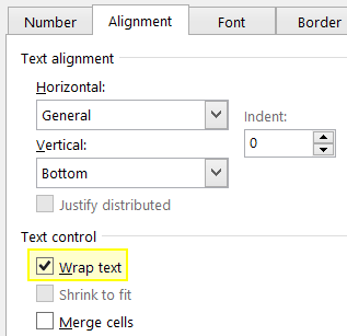 select wrap text under the text control