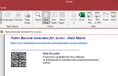 Access Data Matrix Barcode Generator