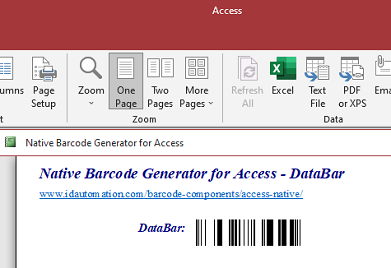 Access GS1 DataBar Barcode Generator screenshot