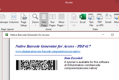 Access PDF417 Barcode Generator screenshot