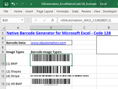 Code 128 barcode image in Microsoft Excel.