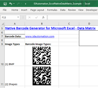 Excel Data Matrix 2D Barcode Generator screenshot