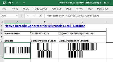 GS1 DataBar barcode image in Microsoft Excel.