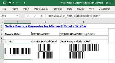 Excel GS1 DataBar Barcode Generator screenshot