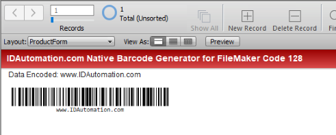 Code 128 barcode in a FileMaker environment.