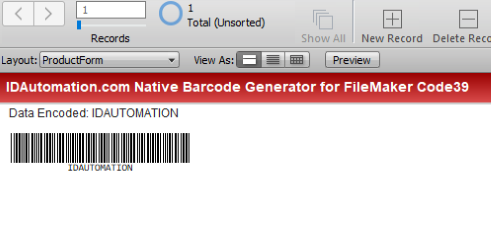 Code 39 barcode in a FileMaker environment.