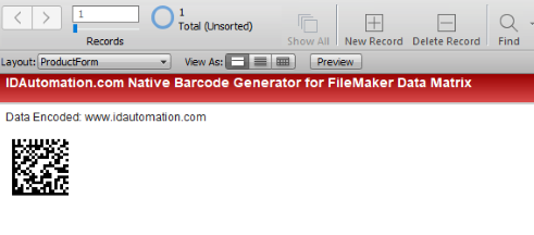 Data Matrix barcode in a FileMaker environment.