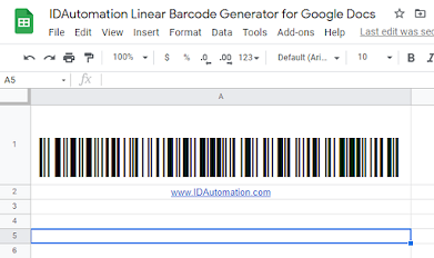 GS1 Code 128 barcode image in Google Sheets.