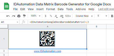 S1 Data Matrix barcode image in Google Sheets.