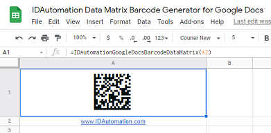 GS1 Data Matrix barcode image in Google Sheets.