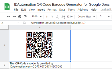 QR Code barcode image in Google Sheets.