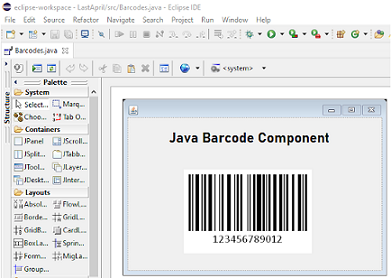 GS1 Code 128 barcode image in a Java environment.