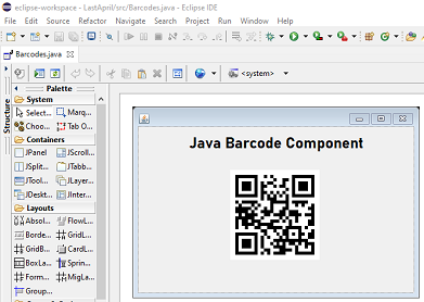 2D QR Code barcode image in a Java environment.