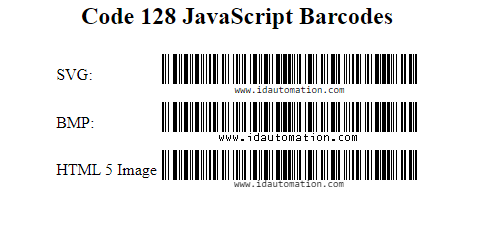 Code 128 barcode in a JavaScript environment.