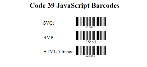 Code 39 in a JavaScript environment.