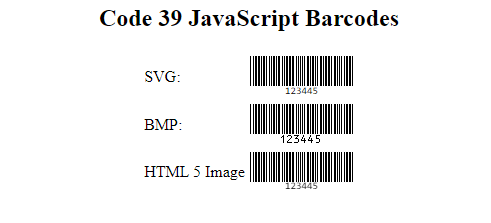 Code 39 barcode in a JavaScript environment.