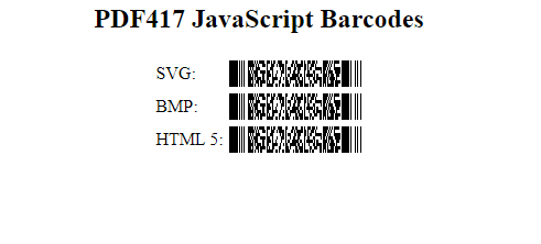 PDF417 barcode in a JavaScript environment.