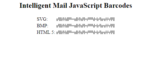 Intelligent Mail barcode in a JavaScript environment. Intelligent Mail barcode in a JavaScript environment.