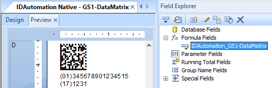 Data Matrix 2D barcode in a Crystal Reports report