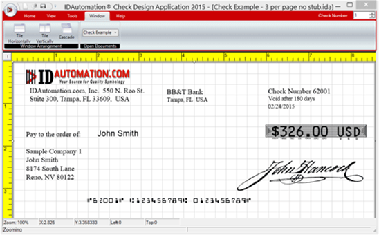 The IDAutomation Check Printing Design Application Interface