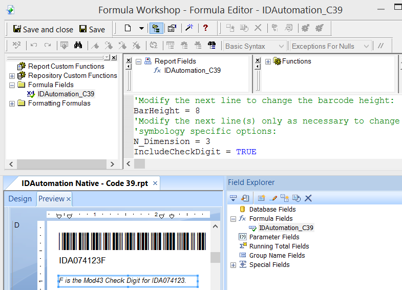 Source formula to change MOD43 and N-Dimensions in Code-39.