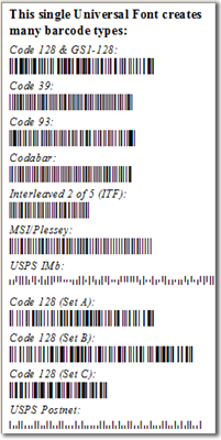 Universal 1D Barcode Font Package screenshot