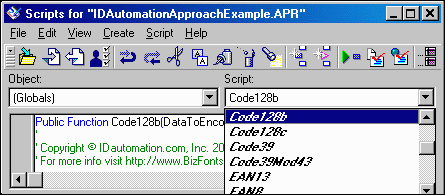 Select File, then Import Script in the LotusScript Editor to Choose the IDAutomation.LS.lss File