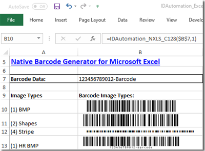 Native Barcode Generator for Microsoft Excel