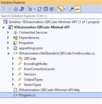 The .NET Barcode Generator API in a Visual Studio Project