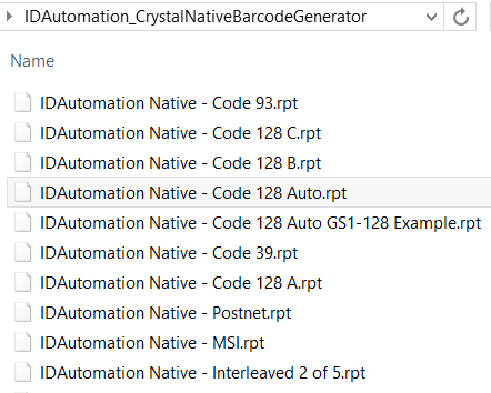 Open the report that represents the barcode type that is needed.