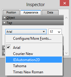 Select a font using the Inspector window